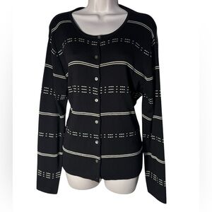 Talbots Black & Beige Cardigan Women's Sweater Size Large 75% Silk & 25% Cotton